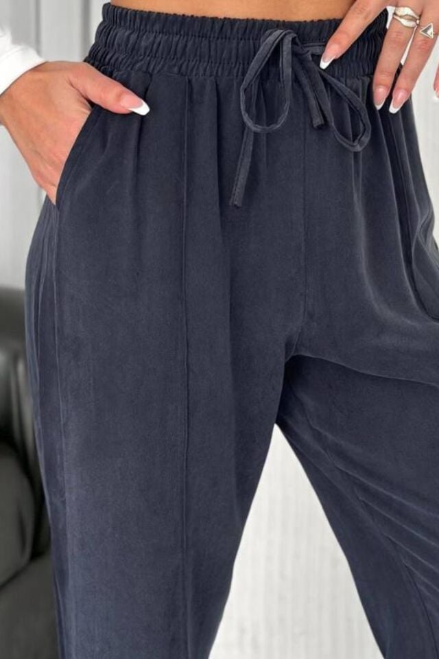 Feela Moda 2007 Bağcıklı Beli Lastikli Modal Çımalı Palazzo Kadın Pantolon 38 - Antrasit
