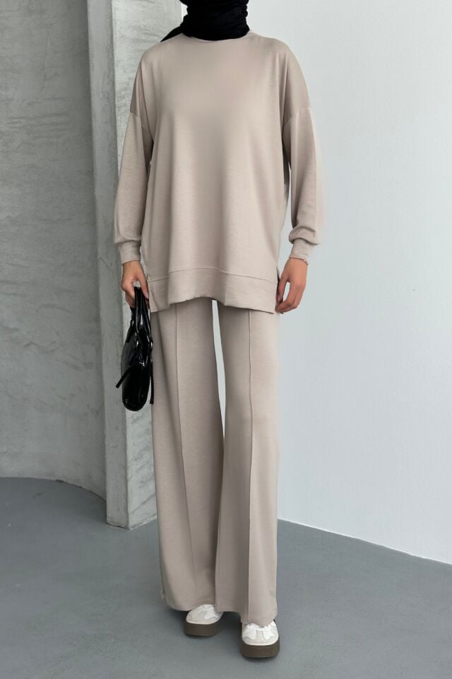 Feela Moda Kadın Oysh Modal Oversize Tesettür Tunik Takım 2020 XL - Bej