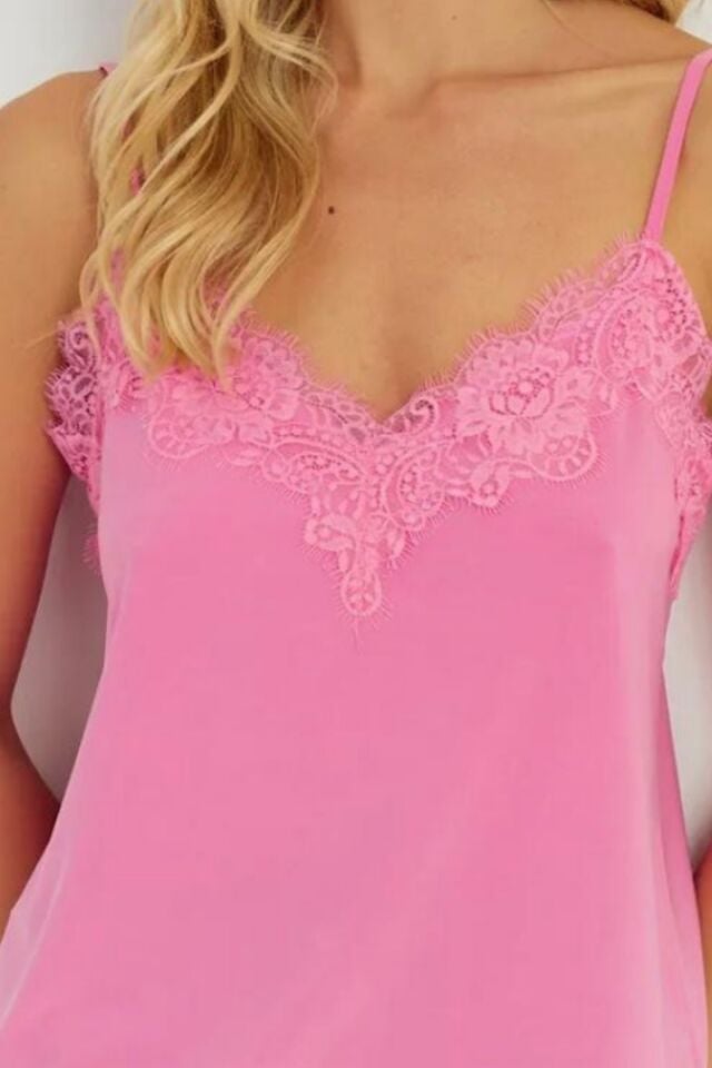 Balenbi Kadın Dantel Detaylı İp Askılı Sandy Bluz 1070 Pembe - 2XL