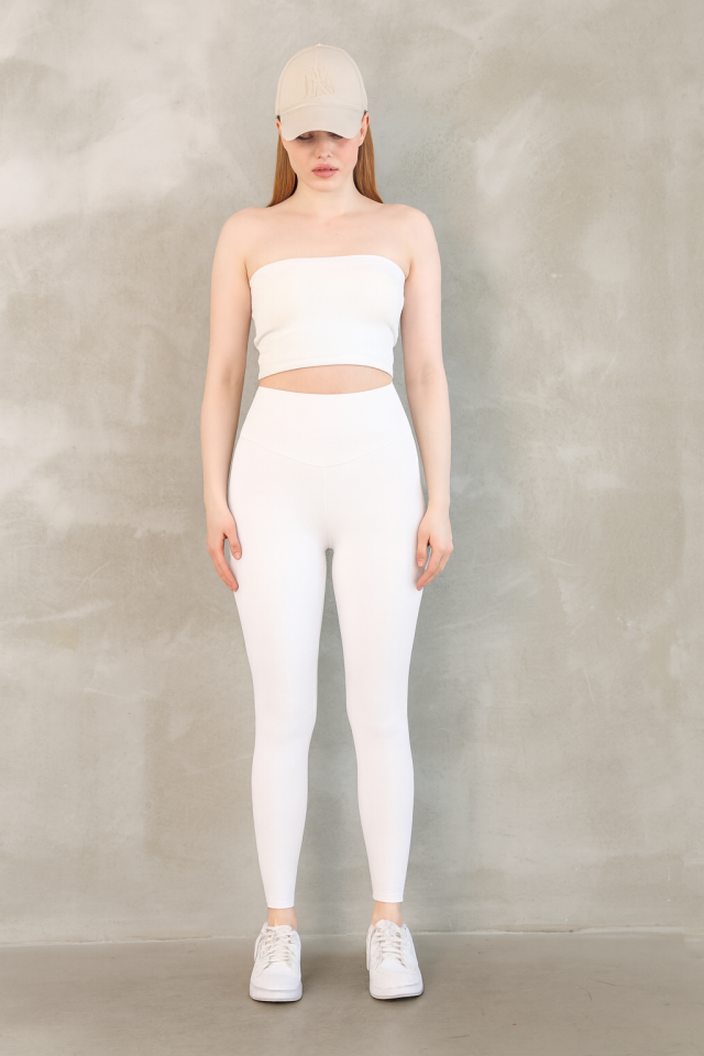 Feela Moda Premium Push Up Yüksel Bel Toparlayıcı Tayt 2005 XL - Beyaz