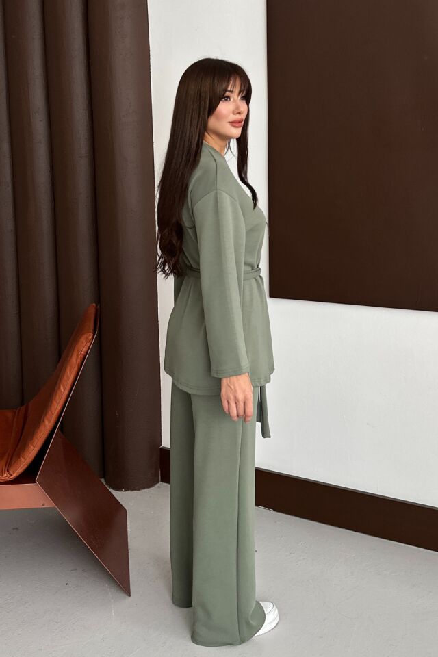 Balenbi Kadın Premium Modal Kumaş Kuşaklı Tunik Tesettür Takım 1138 S - Haki