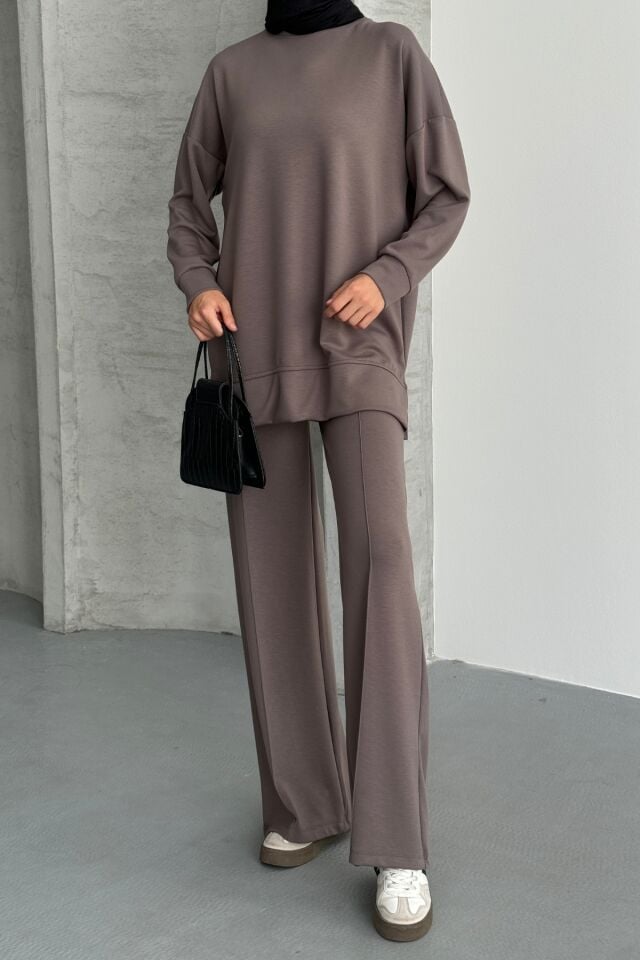 Feela Moda Kadın Oysh Modal Oversize Tesettür Tunik Takım 2020 L - Vizon