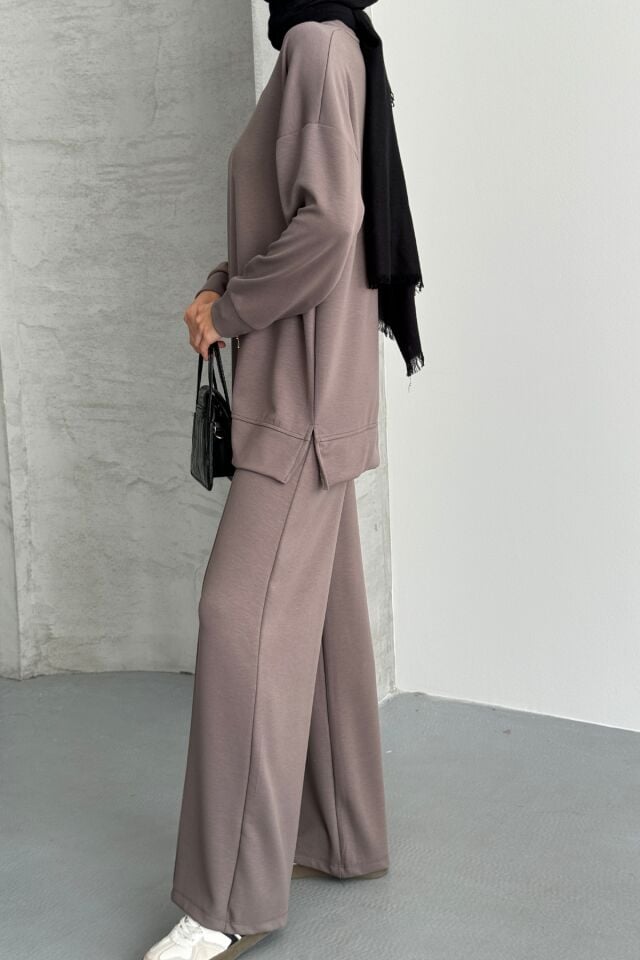 Feela Moda Kadın Oysh Modal Oversize Tesettür Tunik Takım 2020 L - Vizon