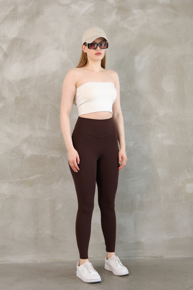 Feela Moda Premium Push Up Yüksel Bel Toparlayıcı Tayt 2005 XL - Kahverengi