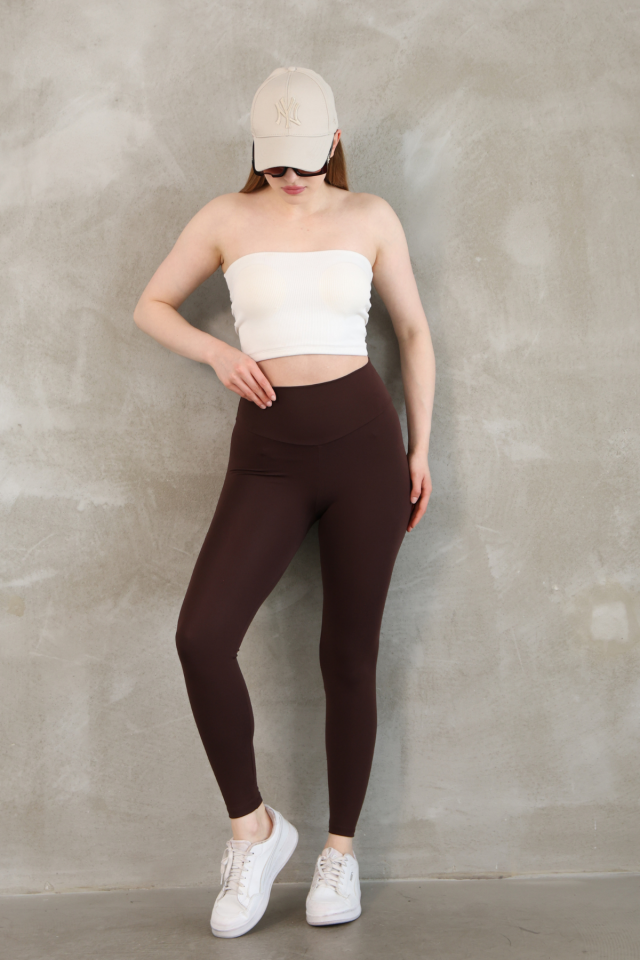 Feela Moda Premium Push Up Yüksel Bel Toparlayıcı Tayt 2005 XL - Kahverengi