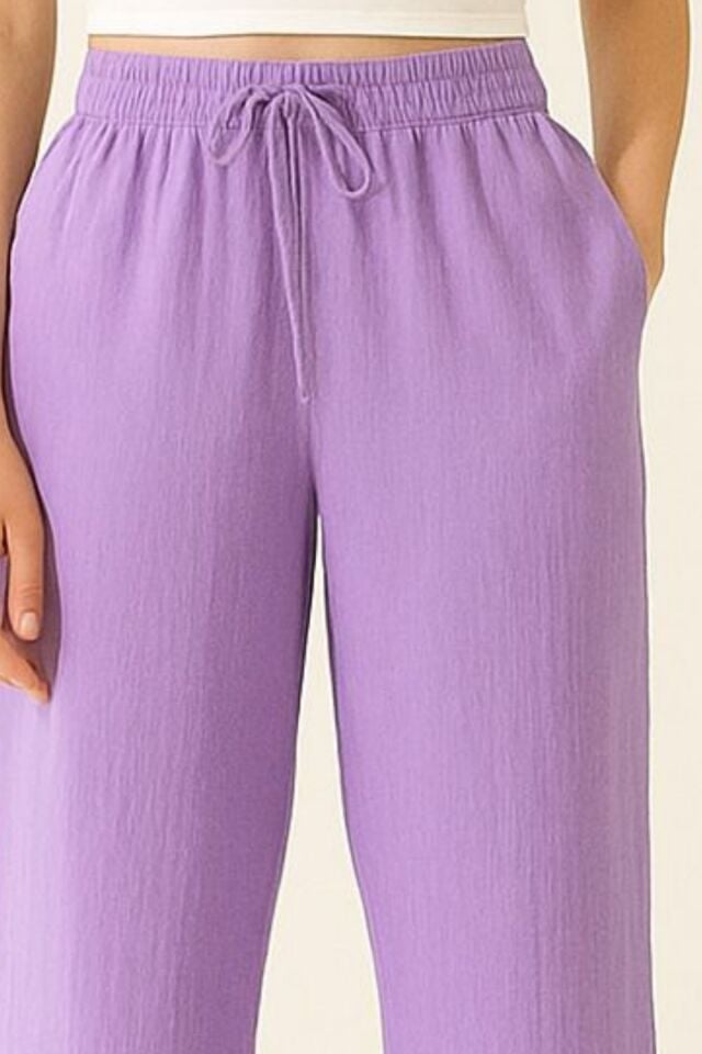 Balenbi Kadın Hafif Transparan Beli Lastikli Palazzo Müslin Pantolon 1096 36 - Lila