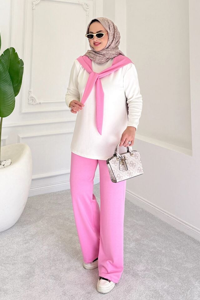 Balenbi Kadın Modal Kumaş Fularlı Tesettür Eşofman Takımı 1212 Pembe - 2XL