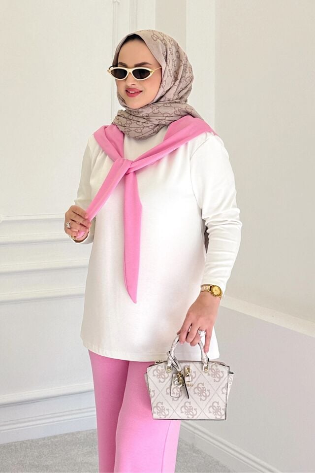Balenbi Kadın Modal Kumaş Fularlı Tesettür Eşofman Takımı 1212 Pembe - 2XL