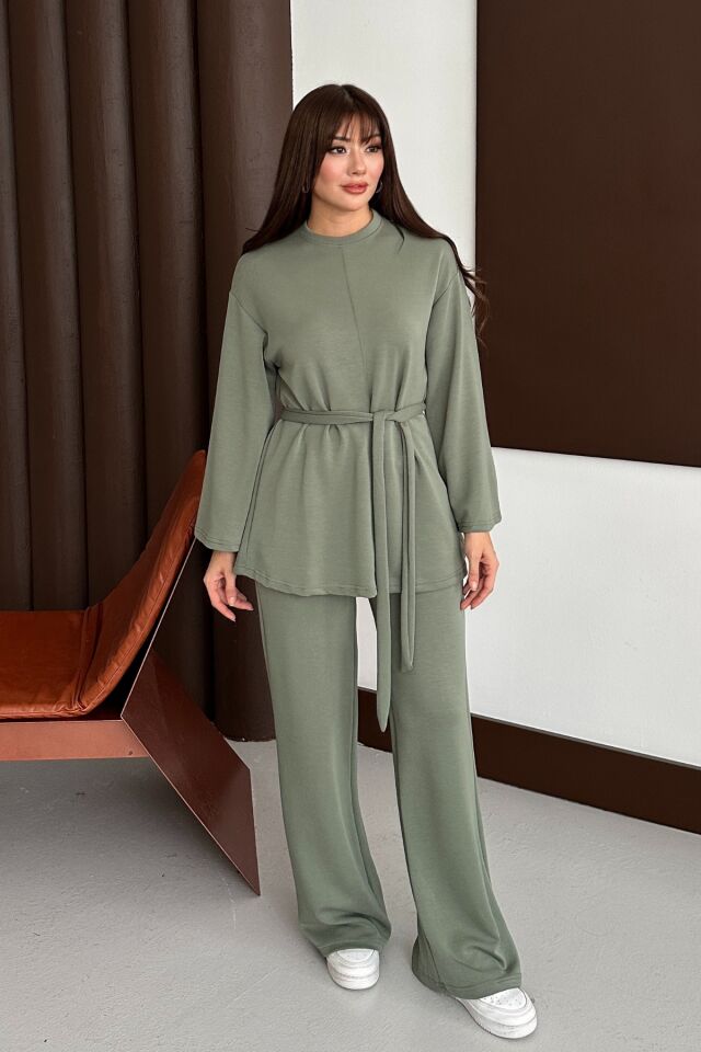 Balenbi Kadın Premium Modal Kumaş Kuşaklı Tunik Tesettür Takım 1138 XL - Haki