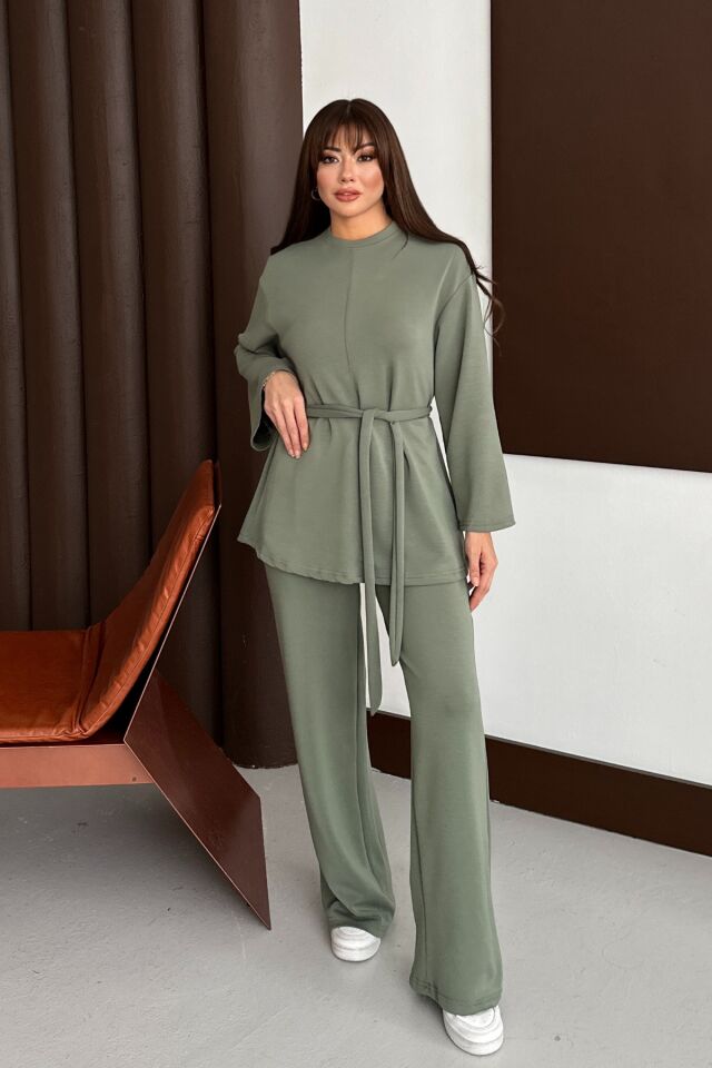 Balenbi Kadın Premium Modal Kumaş Kuşaklı Tunik Tesettür Takım 1138 XL - Haki