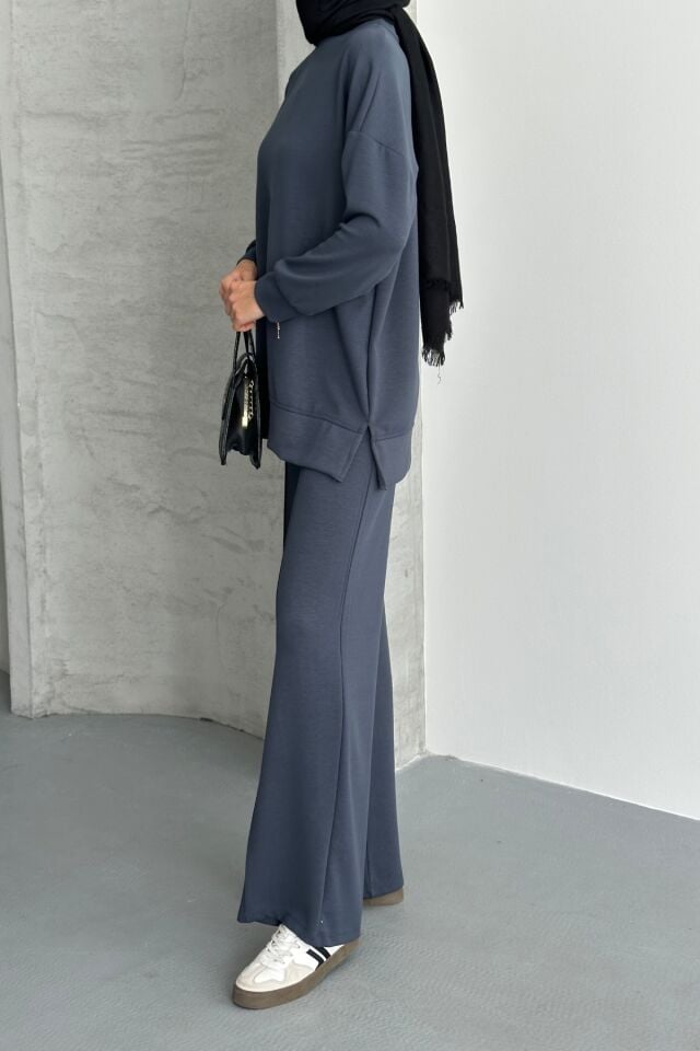 Feela Moda Kadın Modal Penye Oversize Tesettür Tunik Takım 2020 Antrasit - 2XL