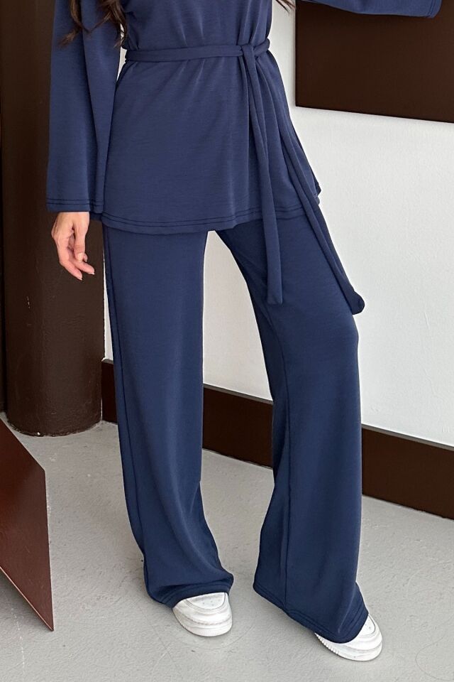 Balenbi Kadın Premium Modal Kumaş Kuşaklı Tunik Tesettür Takım 1138 XL - Lacivert