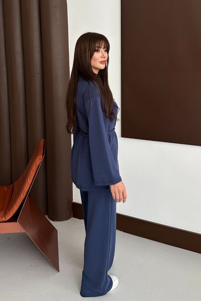 Balenbi Kadın Premium Modal Kumaş Kuşaklı Tunik Tesettür Takım 1138 XL - Lacivert